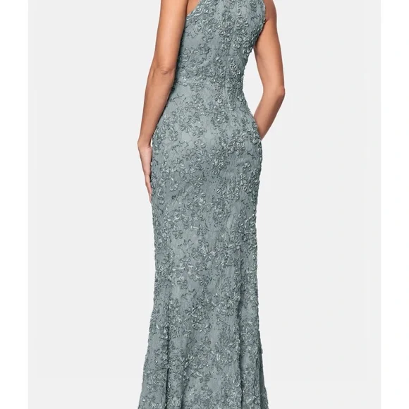 Xscape Floral Lace Dress in Soft Blue - Picture 3 of 5